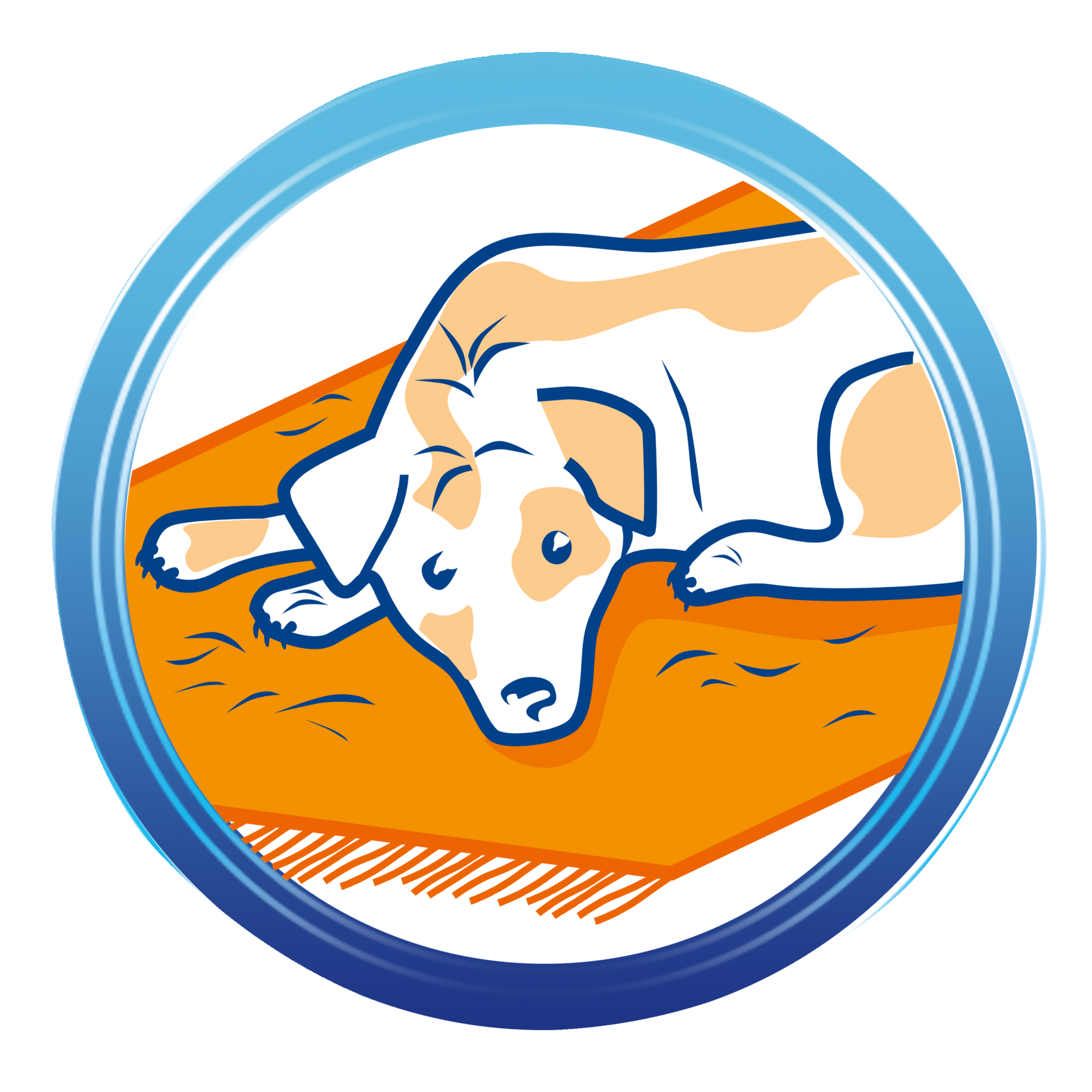 Hund liegt auf einem Teppich