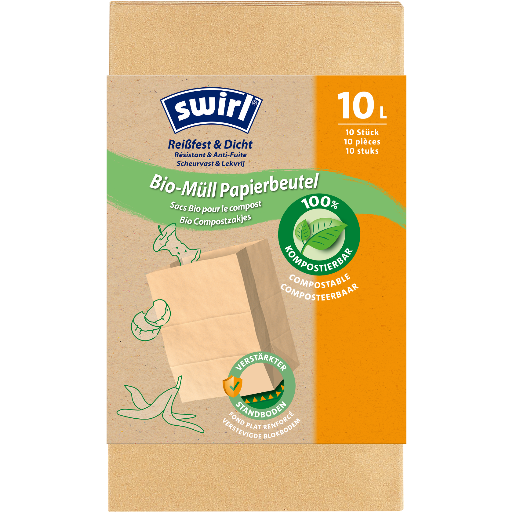 Emballage avant du sac en papier Swirl Organic Garbage - 10 litres, 10 pièces
