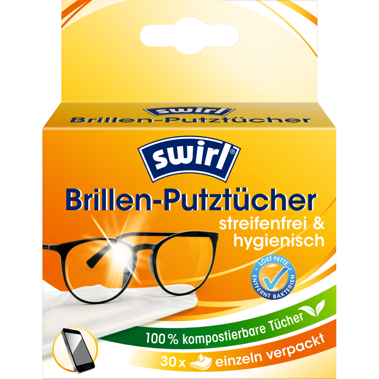 Swirl Brillen-Putztücher 30 Stück Verpackung Vorderseite